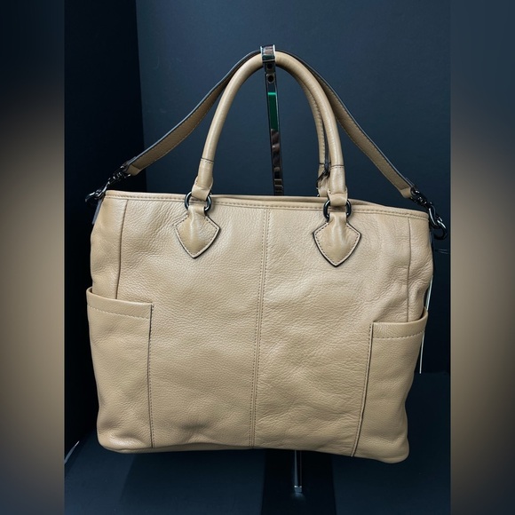 Aimee Kestenberg Tan Leather Tote Bag 15 x 12 x 5"Front Pocket Mag Closure NEW - Picture 10 of 15